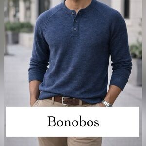 100% Extra Fine Merino Wool Bonobos Men’s henley slim fit sweater blue heather